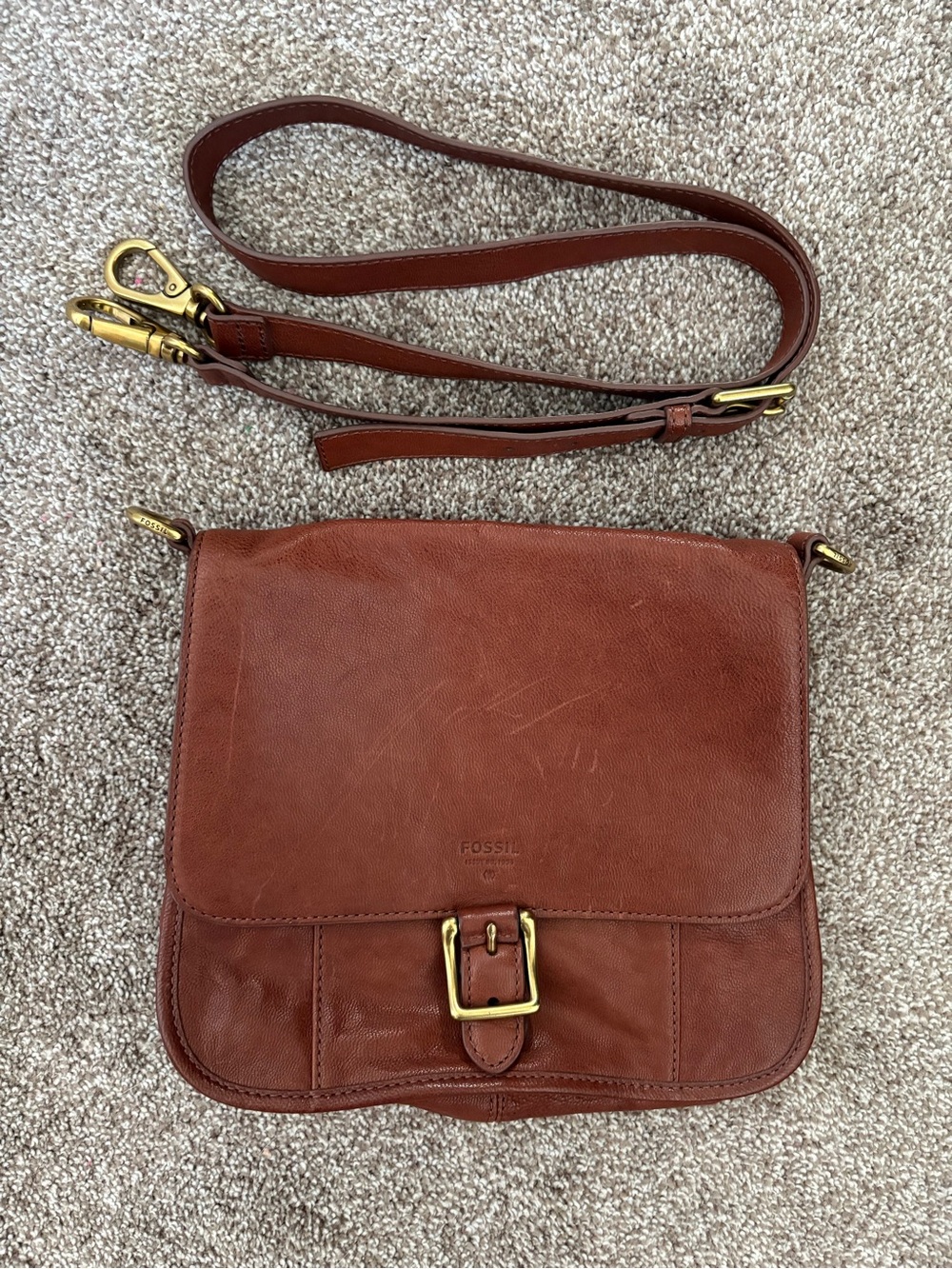 Fossil Brown Goat Hide Leather Crossbody Purse with Removeable Strap - Picture 5 of 12